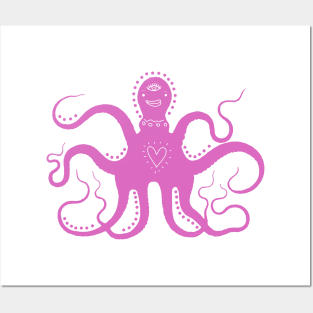 pink octopus Posters and Art